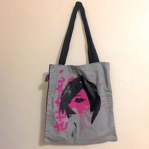 Hot Pink Girl With Japanese Lettering Tote Bag